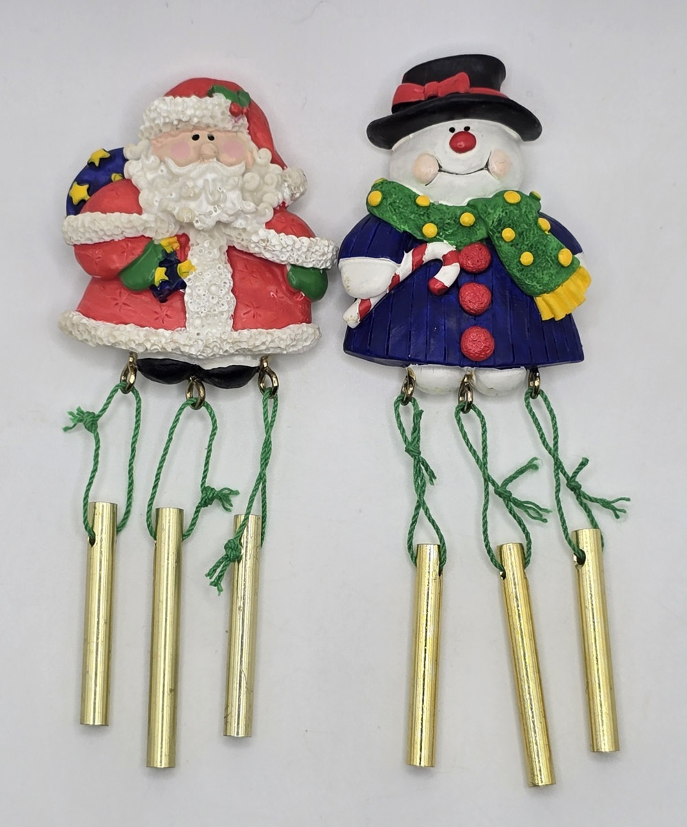 Vintage 1997 Avon Snowman and Santa Windchime Magnet Set Lot x2 Resin